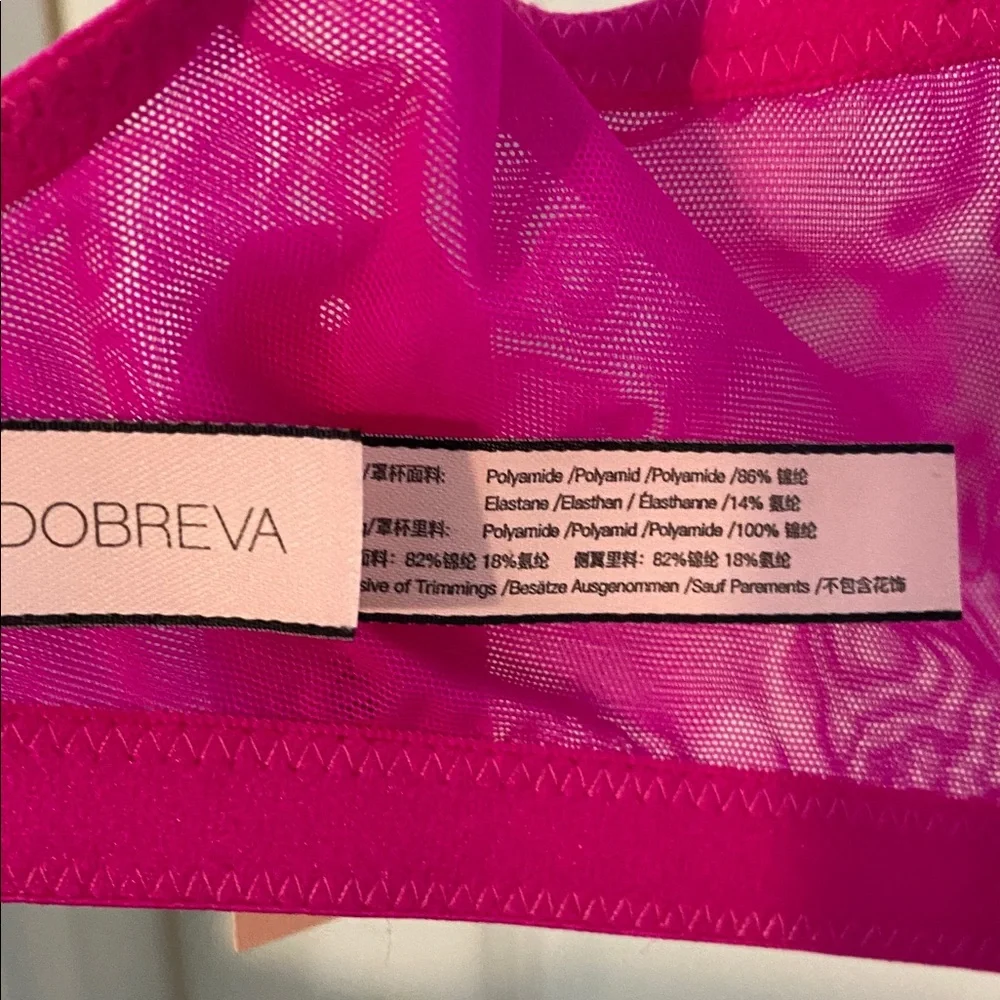 Dobreva Sexy Pink Lace Underwire Bra Size 36E Adjustable Strap